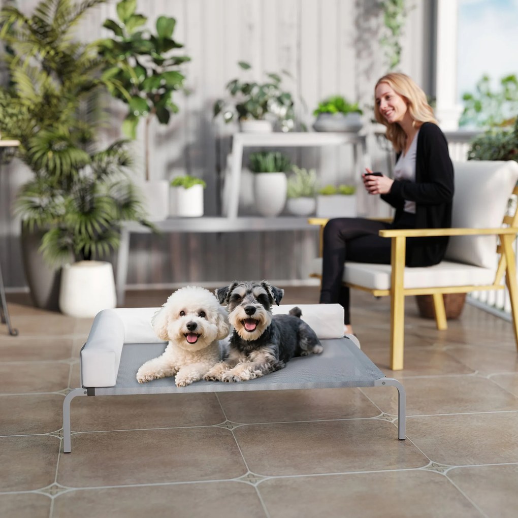 PawHut Pat Ridicat cu Pernă Detasabilă, Plasa Ventilată, Talie Medie, Gri Deschis | Aosom Romania
