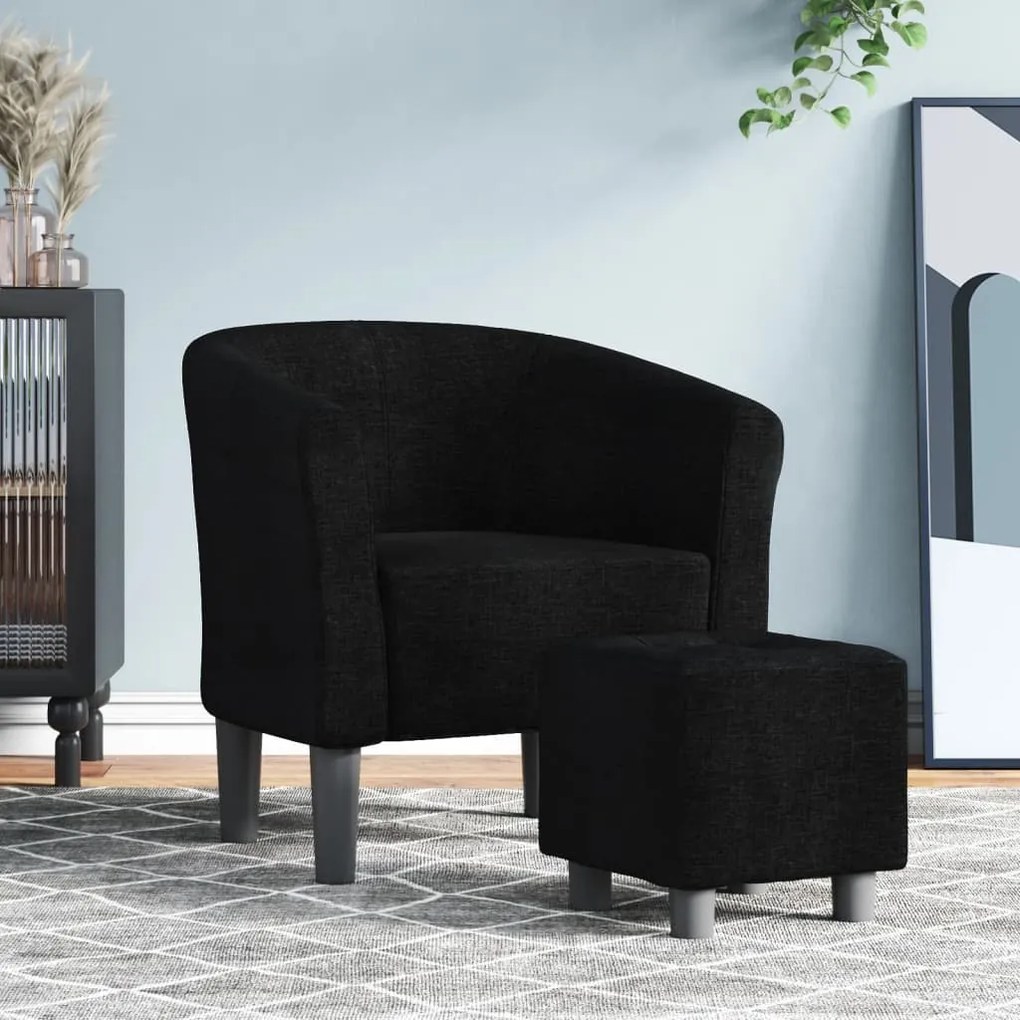 vidaXL Fotoliu tip cuvă cu taburet, negru, material textil