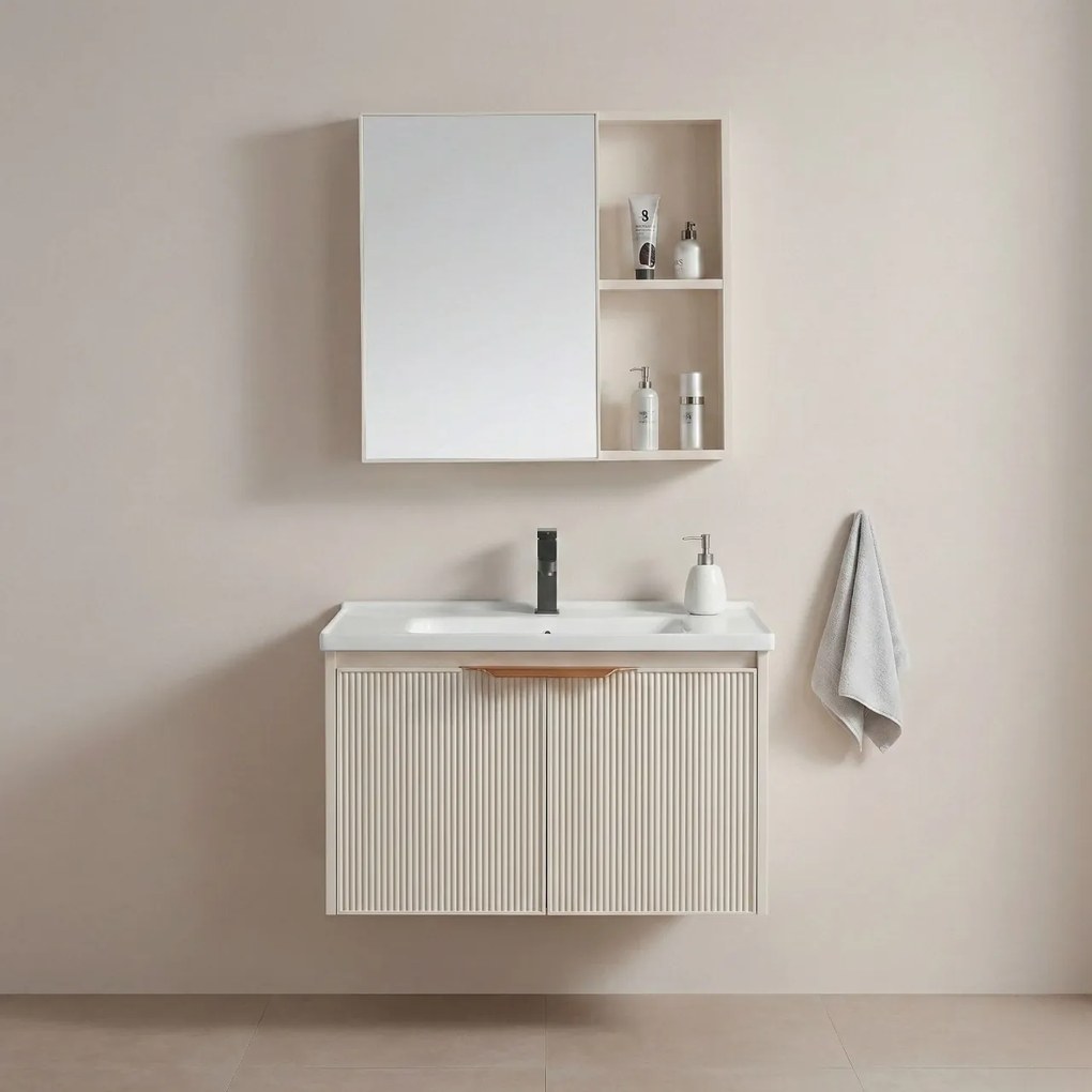 Set mobilier de baie cu lavoar Mario 60cm Beige