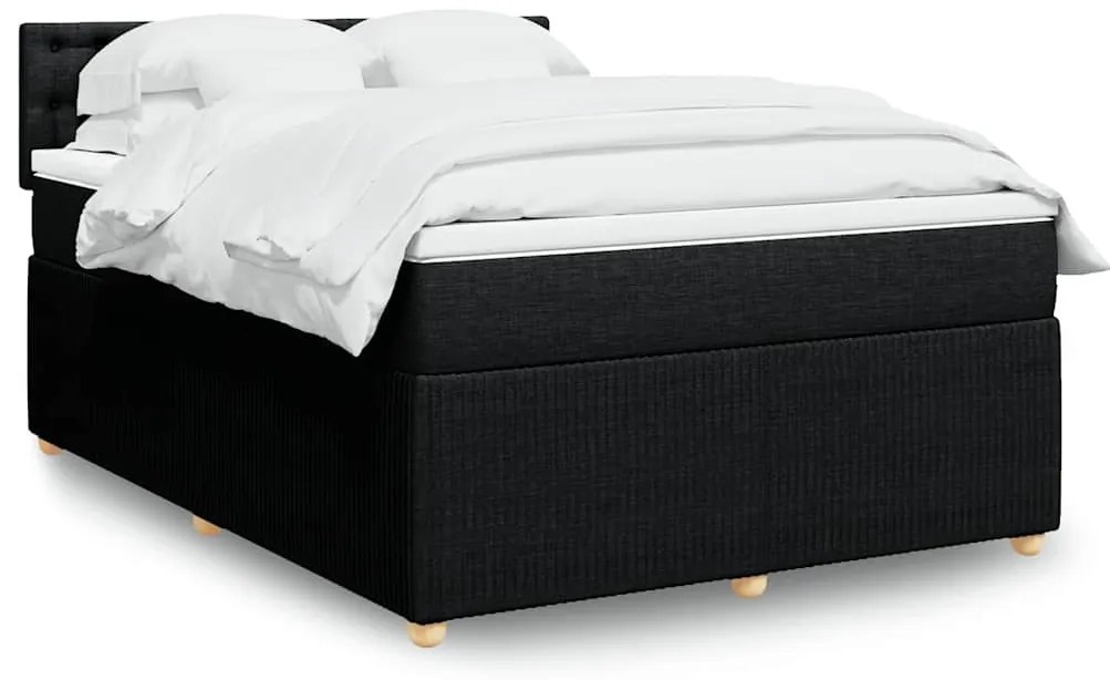 vidaXL Pat box spring cu saltea, negru, 140x190 cm, textil