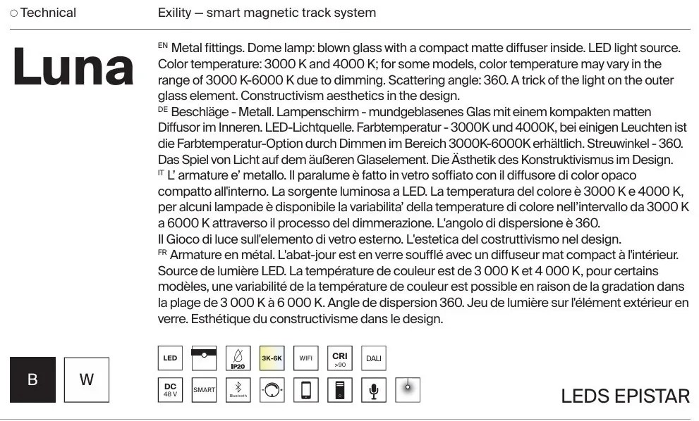 Spot LED, accesoriu pentru sina magnetica Exility, Luna alb 3000K