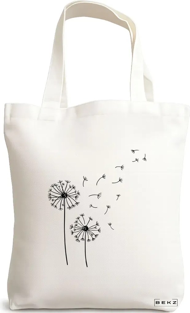 Sacosa de Panza pentru Cumparaturi, Geanta Tote, model Papadie Minimalisa, 38x34.5 cm, Alba, BEKZ®