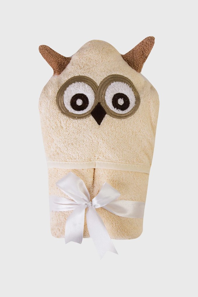 Prosop copii cu glugă Owl bej 80x80 cm