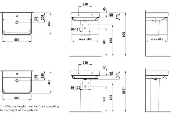 LAUFEN H8109630001091 - Lavoar pe blat/suspendat PRO 60x46,5 cm ceramică albă