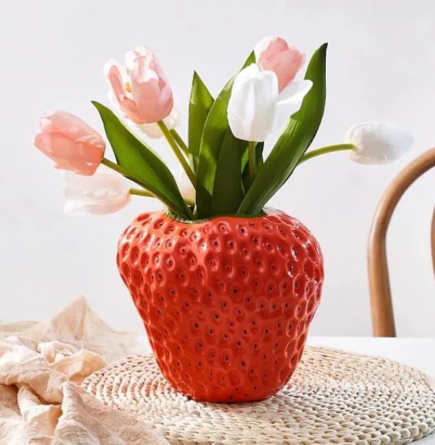 Vaza Strawberry, Rosu, 14cm, Ceramica