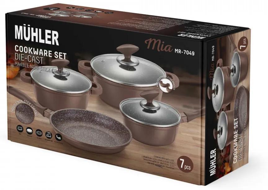 Muhler Mia MR-7049 Set de vase de gătit 7 piese, ciocolatiu, aluminiu turnat 1004655