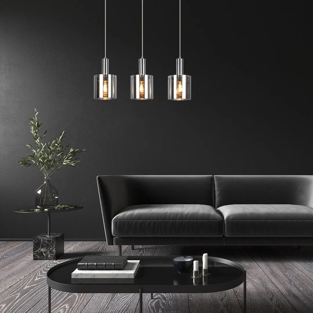 Lustra cu 3 Pendule design modern Donati crom/fumuriu