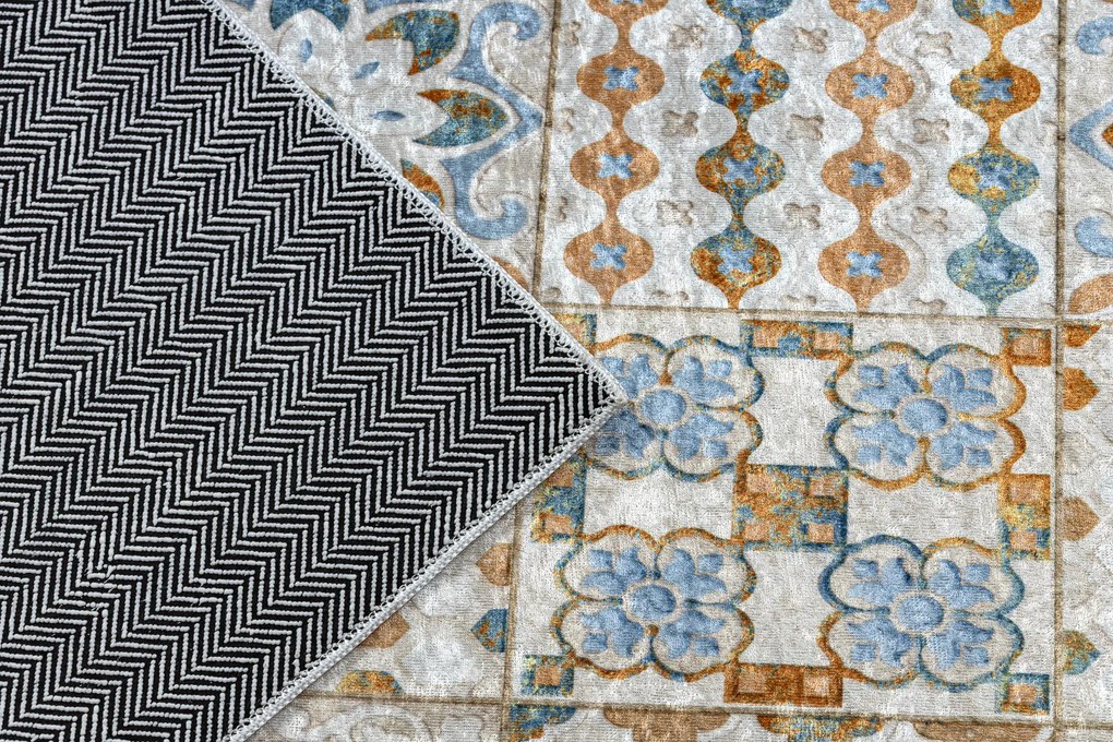 ANDRE 53010 covor lavabil gresii de Lisbona, bucatarie, anti-alunecare - bej / albastru