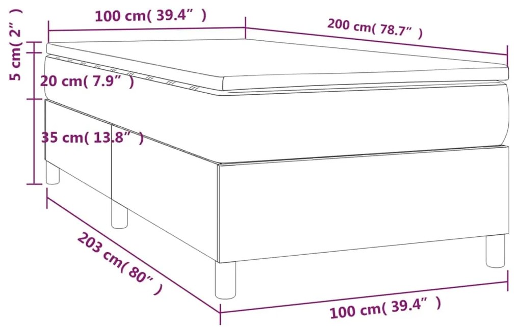 Pat box spring cu saltea, albastru, 100x200 cm, textil Albastru, 35 cm, 100 x 200 cm