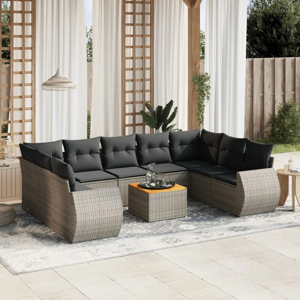 vidaXL Set mobilier de grădină cu perne, 10 piese, gri, poliratan