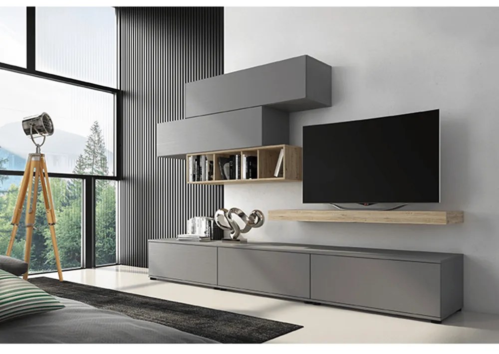 Ansamblu living, gri/stejar san remo, KORFU