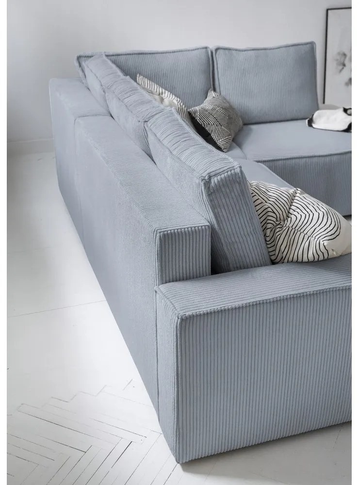 Colțar gri deschis extensibil cu tapițerie din catifea reiată (cu colț pe partea dreaptă) Brave Dave – Miuform