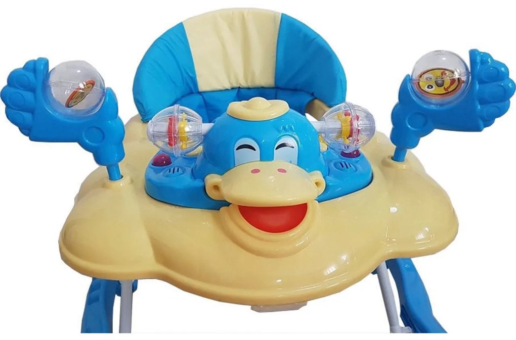Premergator Reglabil in 3 Trepte NOVOKIDS™ Happy Duck , Ratusca, Pliabil, 8 Roti, Cu Melodii, Albastru