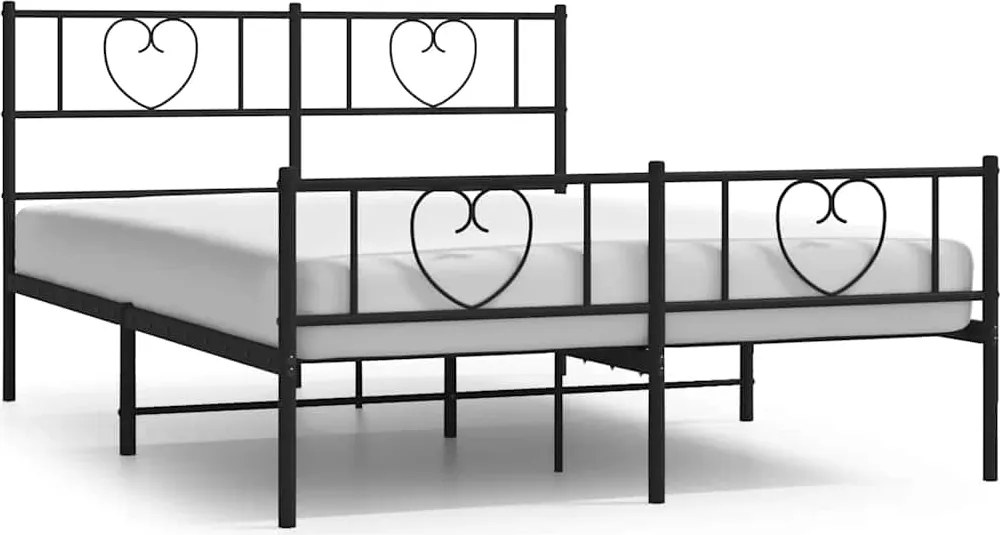 vidaXL Cadru pat metalic cu tăblie de cap/picioare, negru, 135x190 cm