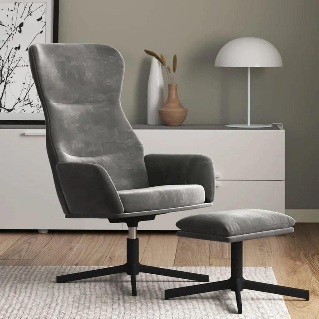 3097485 vidaXL Scaun de relaxare cu taburet, gri închis, catifea