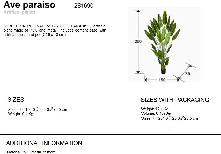 Planta artificiala decorativa STRELITZIA REGINAE, Ave paraiso H250