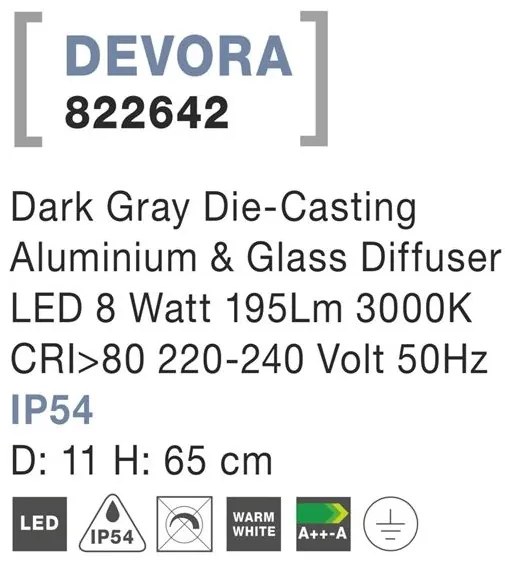 Stalp LED iluminat exterior IP54 DEVORA H-65cm NVL-822642