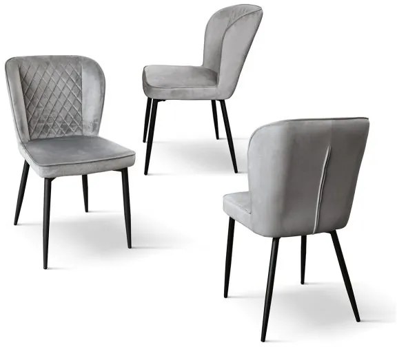PAZZO DESIGN Set de 4 scaune Simona din catifea gri cu picioare metalice | Aosom Romania