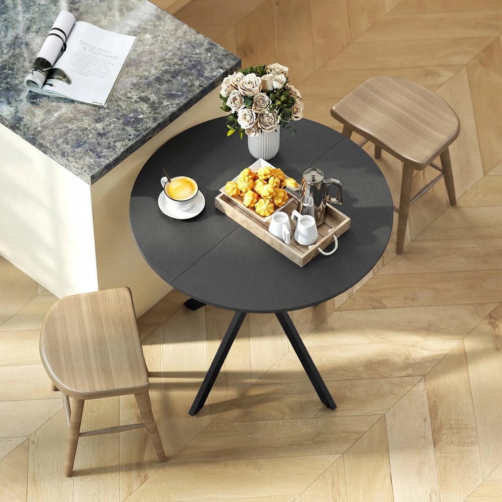 HOMCOM Masă rotundă de bucătărie, 80 cm, blat compact, placă aglomerată, metal, Negru | Aosom Romania