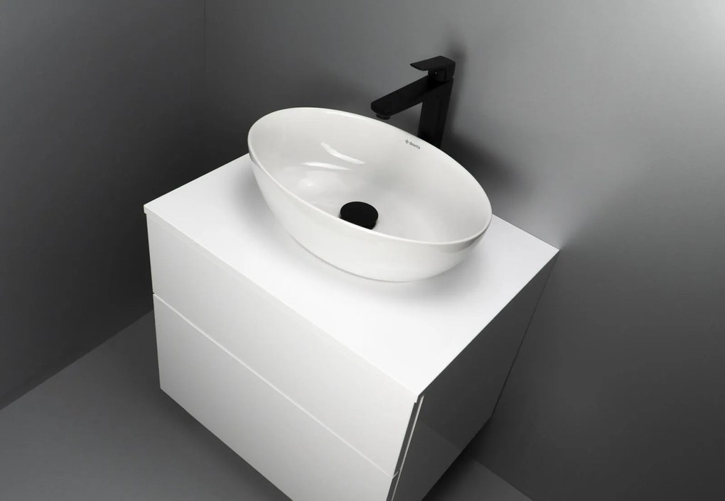 Set mobilier baie suspendat 60 cm cu blat inclus, alb lucios, Deante Prizma Alb lucios