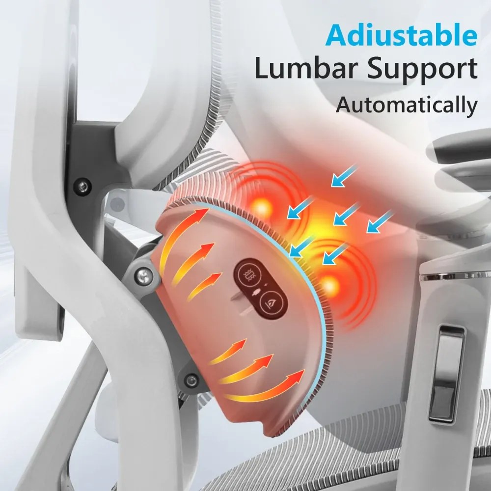 VIGOCHAIR ULTRA PRO VENT Scaun ergonomic, suport lombar cu masaj si incalzire, sezut cu ventilatie, sezut translatie, spatar reglare verticala, cotiere 6D, suport picioare, Full Mesh, Gri