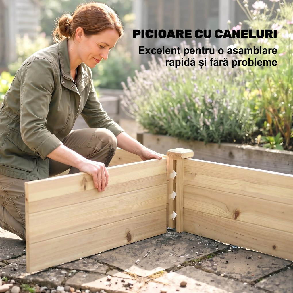 Outsunny Pat Ridicat pentru Cultivat Legume, Lada din Lemn de Brad cu Fund Deschis și Compartimente, 76x30x155 cm, Alb | Aosom Romania