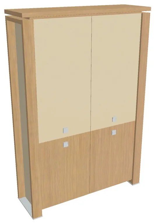 Dulap înalt Verno+ S 140 x 46 x 210 cm, uși combinate, stejar deschis / vanilie