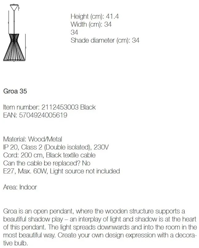Pendul design modern GROA 34 negru 2112453003 NL