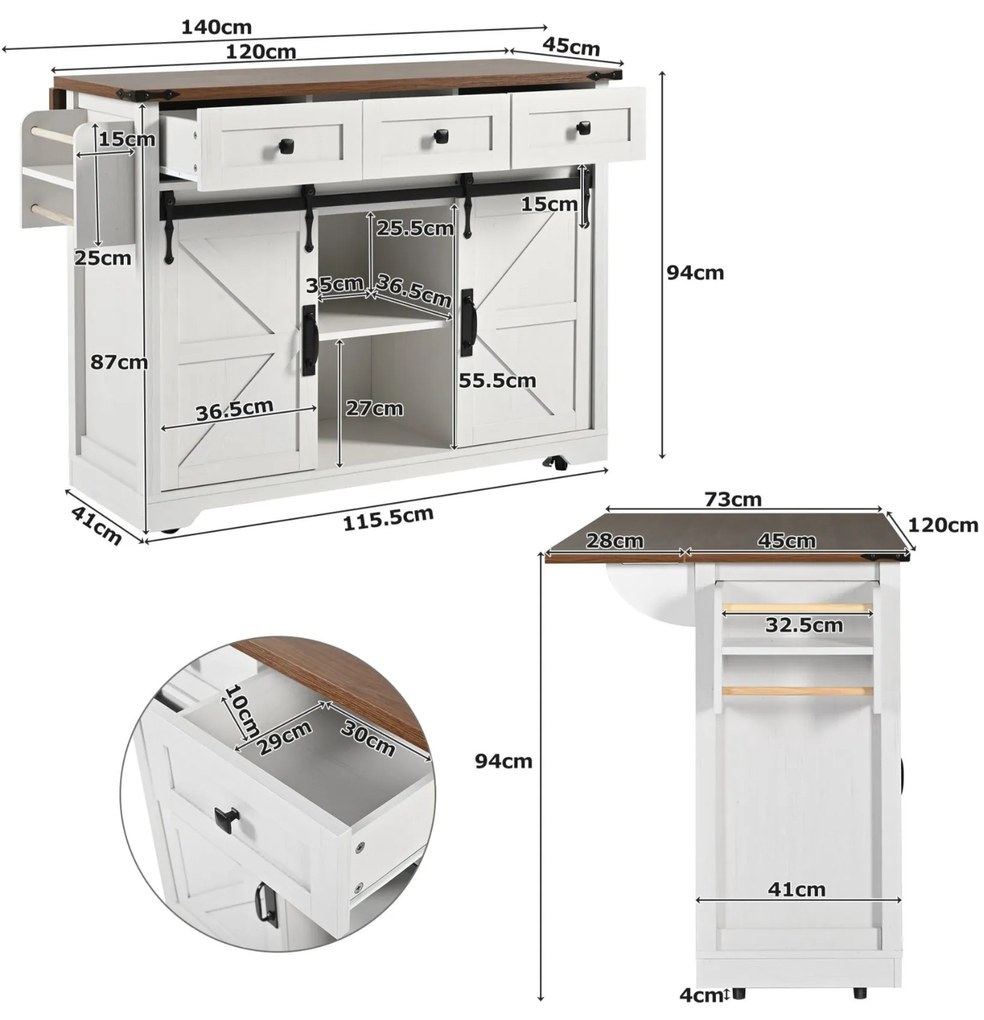 Insulă de bucătărie cu blat rabatabil, Bej | Aosom Romania