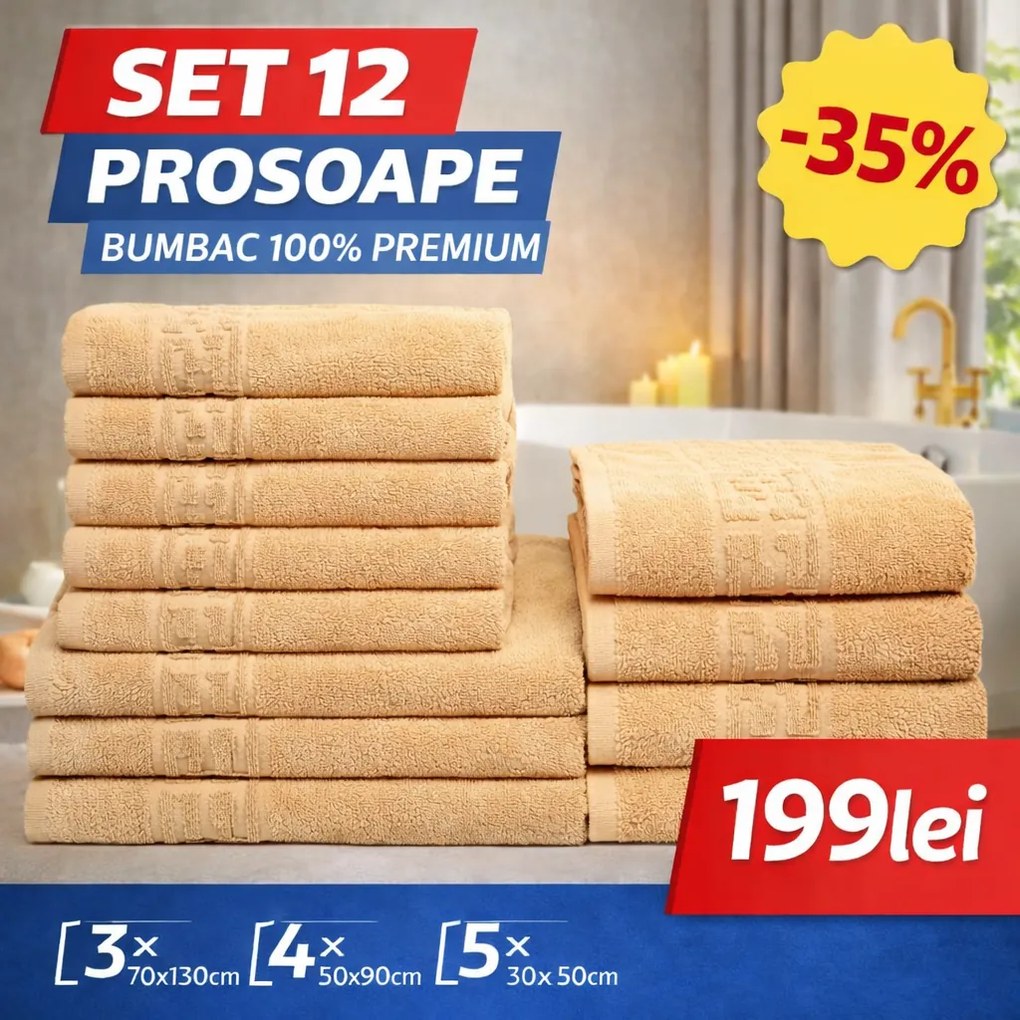 Set 12 Prosoape Premium Bumbac 100% – Moi &amp; Absorbante 🔥
