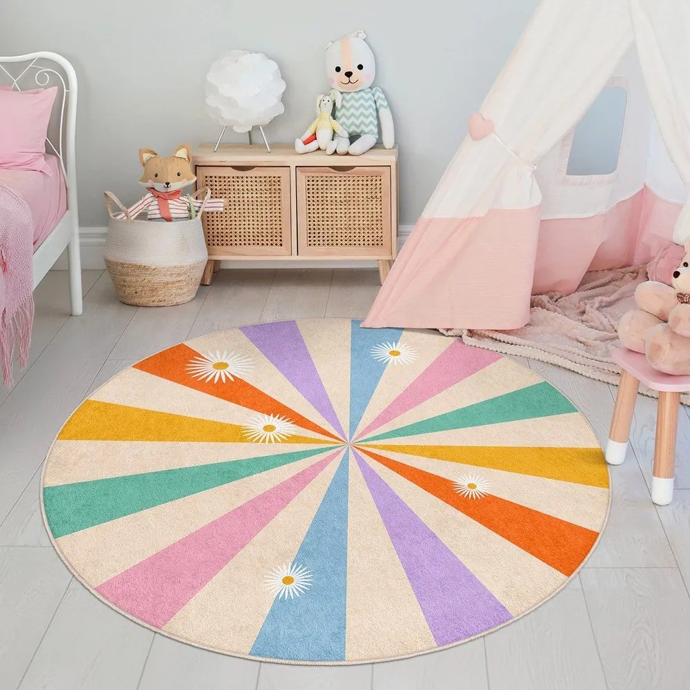 Covor pentru copii lavabil ø120 cm Rainbow Daisy – Mila Home