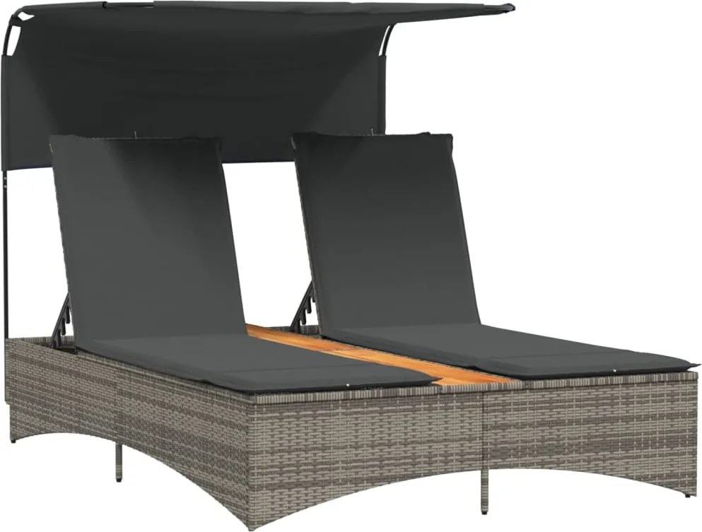 vidaXL Șezlong dublu cu baldachin și perne, gri, poliratan