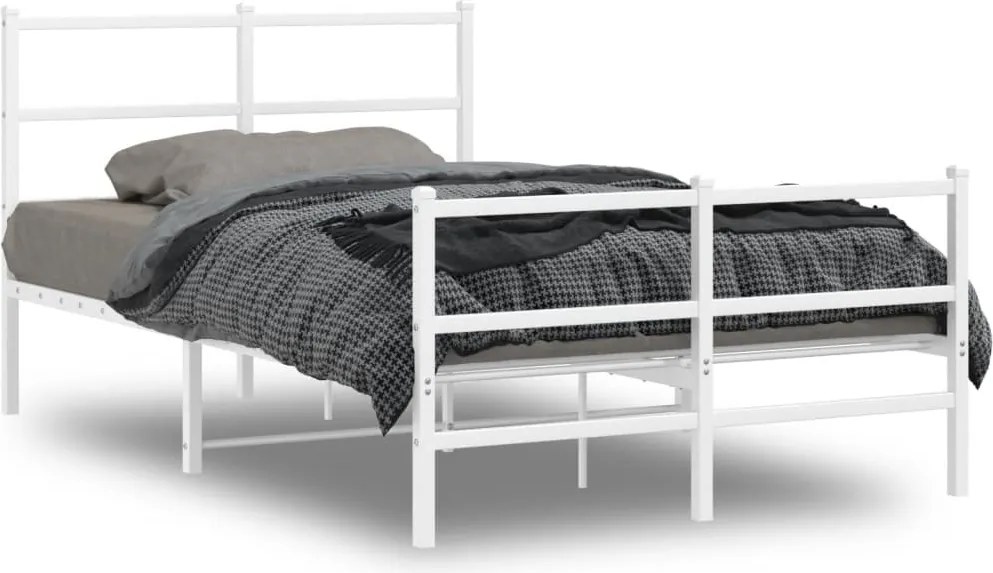 vidaXL Cadru pat metalic cu tăblie de cap/picioare , alb, 120x200 cm