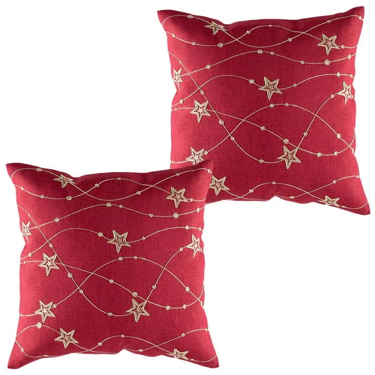 Set 2 fețe pernuțe cu broderie Stele, 40 x 40 cm
