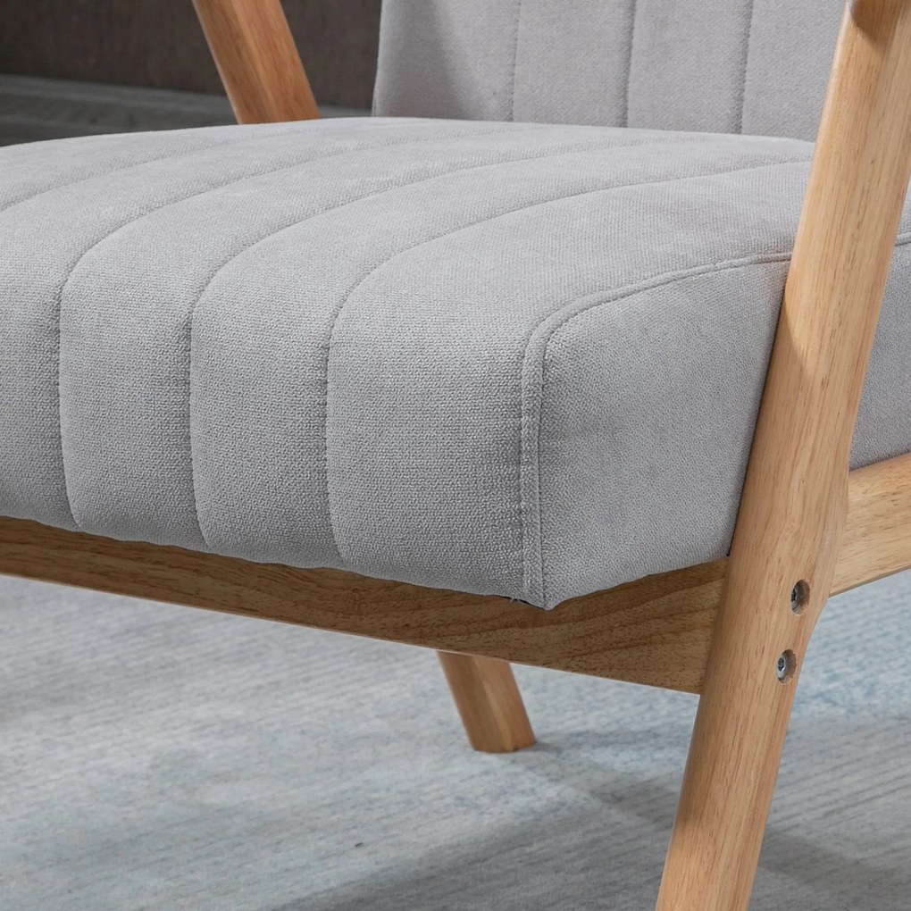 HOMCOM Fotoliu în Design Scandinavian, Catifea, Lemn Masiv, 68 cm x 74 cm x 82 cm, Gri deschis | Aosom Romania