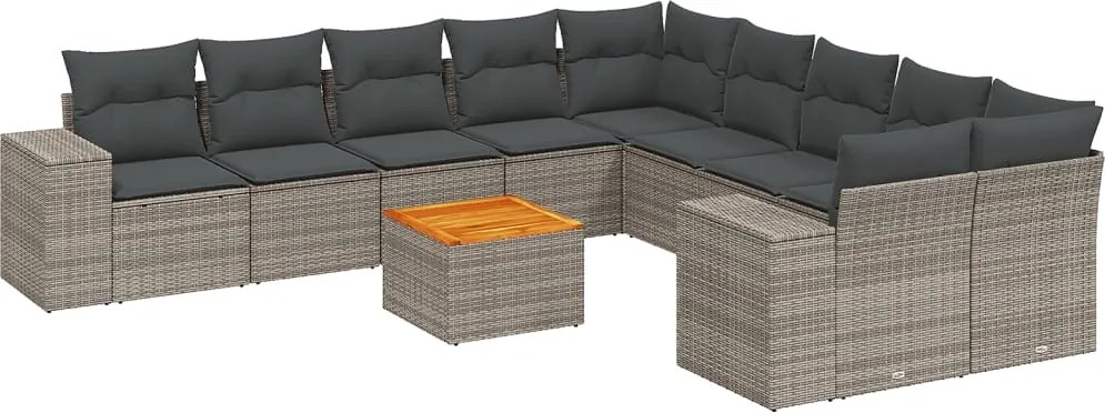 vidaXL Set canapele de grădină cu perne, 11 piese, gri, poliratan
