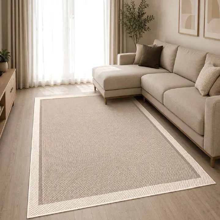 Covor cameră antiderapant, cu Aspect de Sisal, Țesătură plată, Bej, 80x200 cm