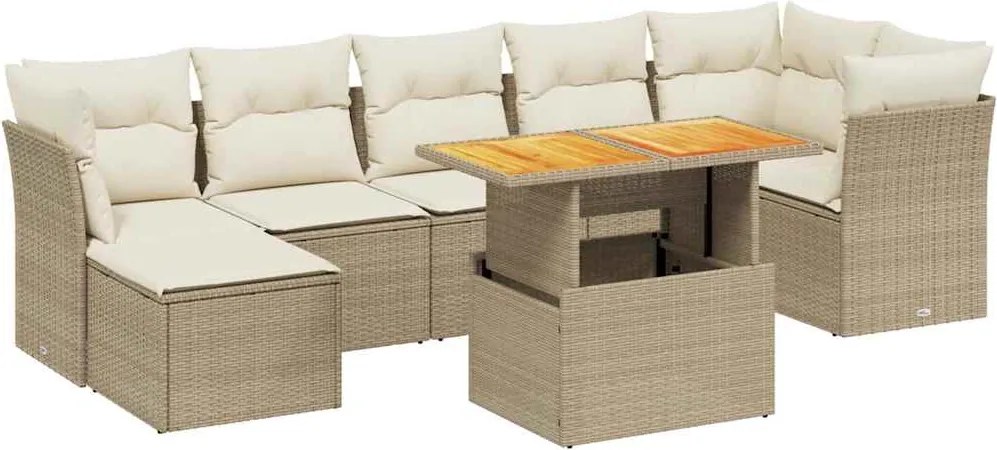 vidaXL Set canapele de grădină, 8 piese, cu perne, bej, poliratan