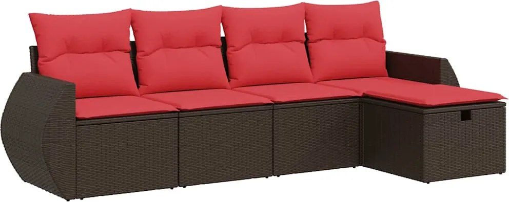 vidaXL Set canapele de grădină cu perne, 5 piese, maro, poliratan