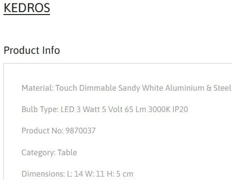 Lampa de masa LED portabila KEDROS alb