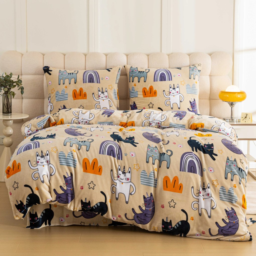 Lenjerie din microplush PURRSLEEP bej Dimensiunile lenjeriei: 2 buc 70 x 90 cm | 200 x 220 cm