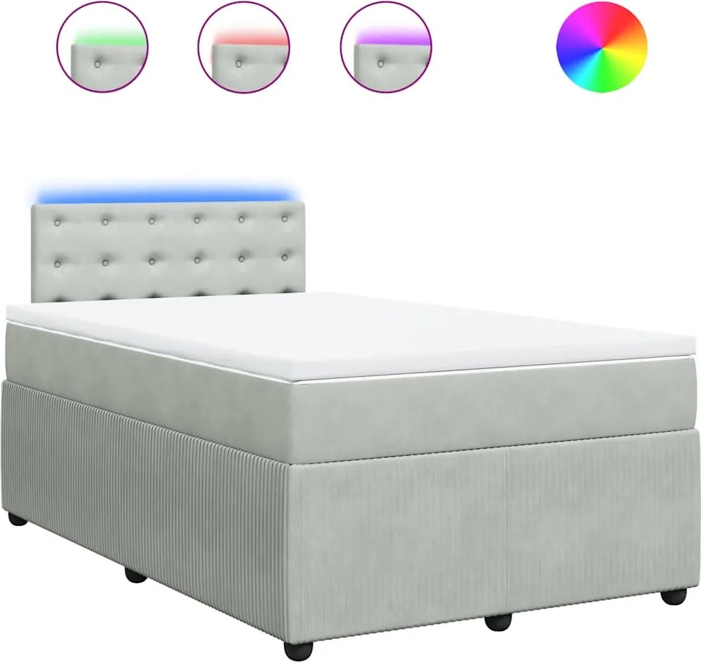 vidaXL Pat box spring cu saltea, gri deschis, 120x190 cm, catifea