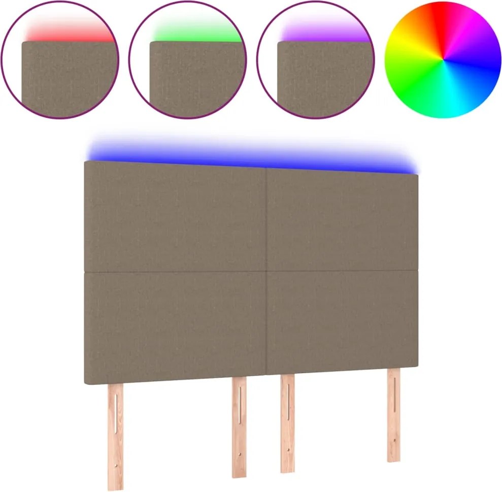 vidaXL Tăblie de pat cu LED, gri taupe, 144x5x118/128 cm, textil