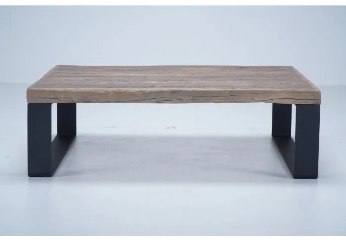 Masuta de cafea, natur, din lemn de stejar si metal, 127 cm, Alpha