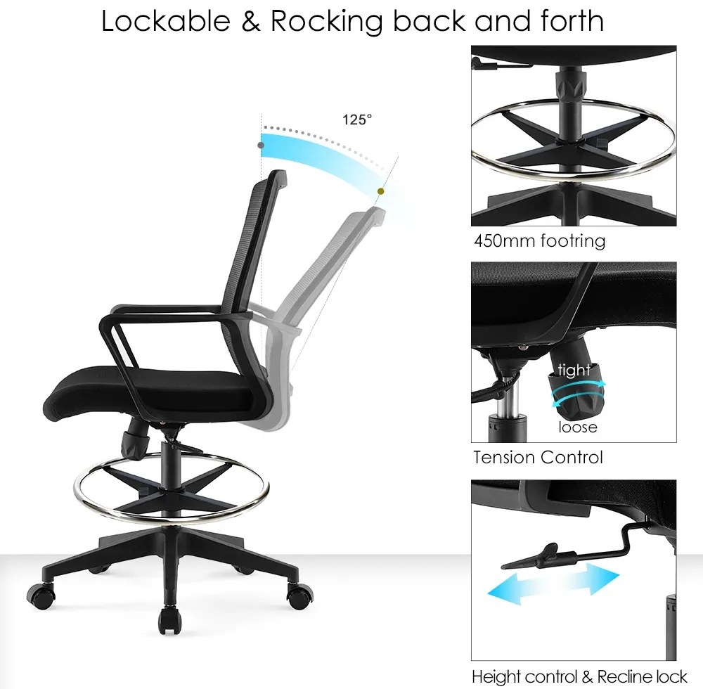 ErgoDynamic Emma Black scaun inalt de birou cu suport picioare si roti cu franare la presiune!!