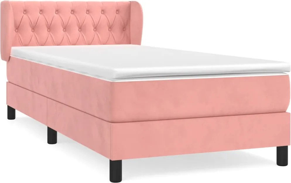 vidaXL Pat box spring cu saltea, roz, 90x190 cm, catifea
