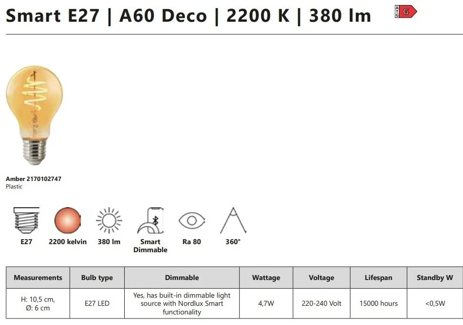 Bec Smart E27 A60 Deco 2200K 380Lm Amber