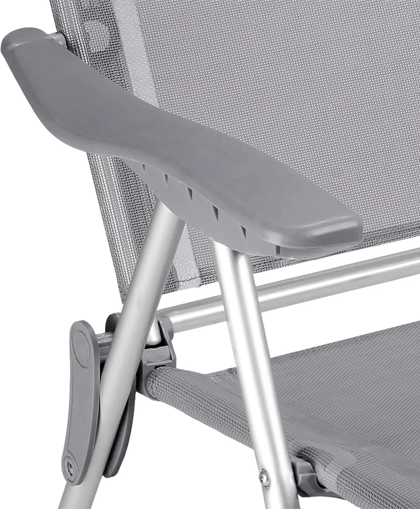 Set 2 x Scaun gradina cu spatar inalt Aluminiu Pliabil Gri