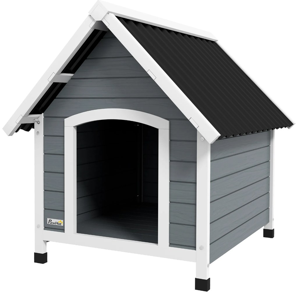 PawHut Căsuță pentru câine de exterior din lemn cu podea detașabilă, adăpost înalt din lemn pentru câini, 75 x 88 x 82 cm, gri | Aosom Romania