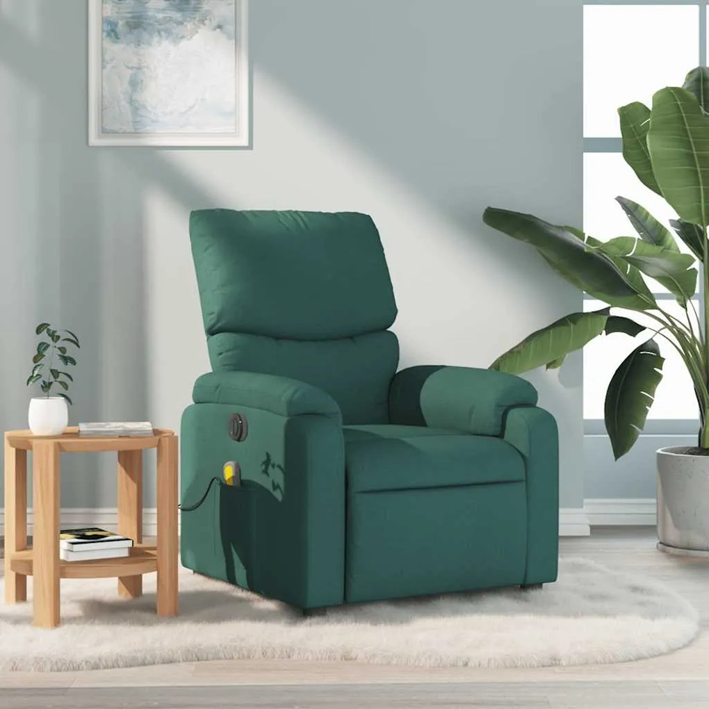 vidaXL Fotoliu de masaj rabatabil, verde închis, material textil